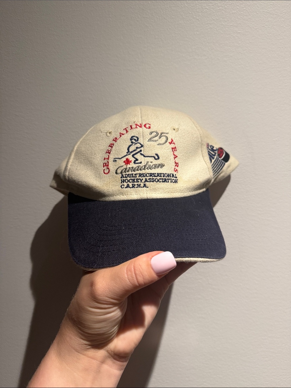 Vintage Beige and Navy 25th Anniversary Baseball Cap
